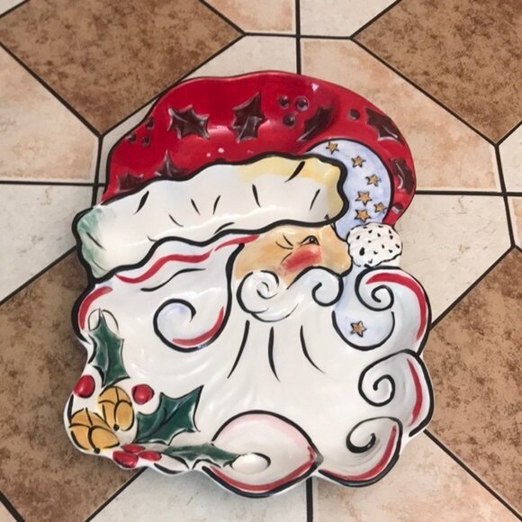 Merry Santa clay art 2003 dip platter bowl Santa - Picture 1 of 12